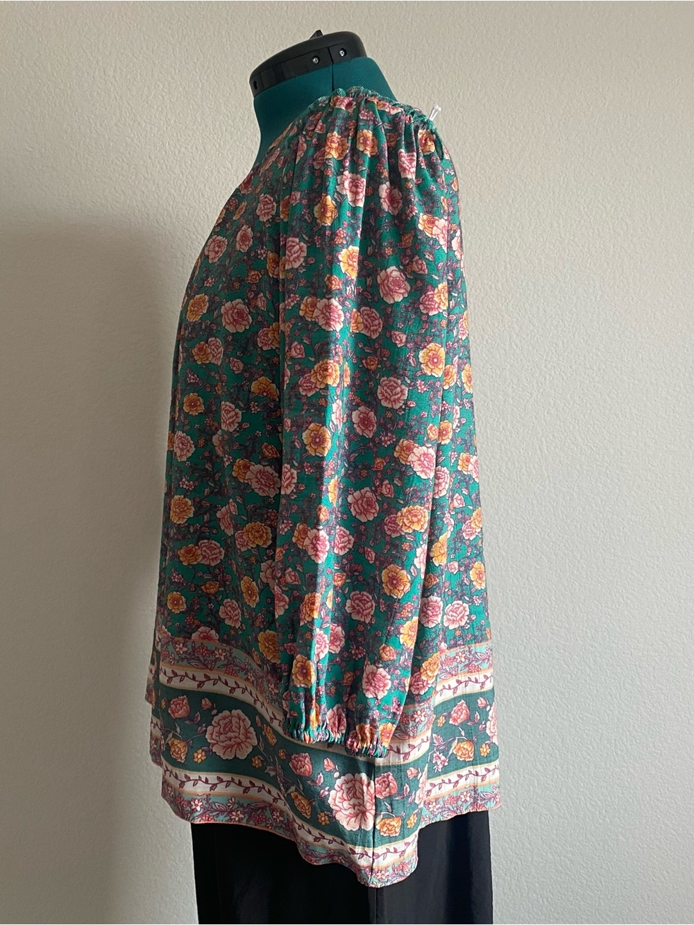 LC Lauren Conrad Teal Floral Peasant Blouse - Picture 2 of 12